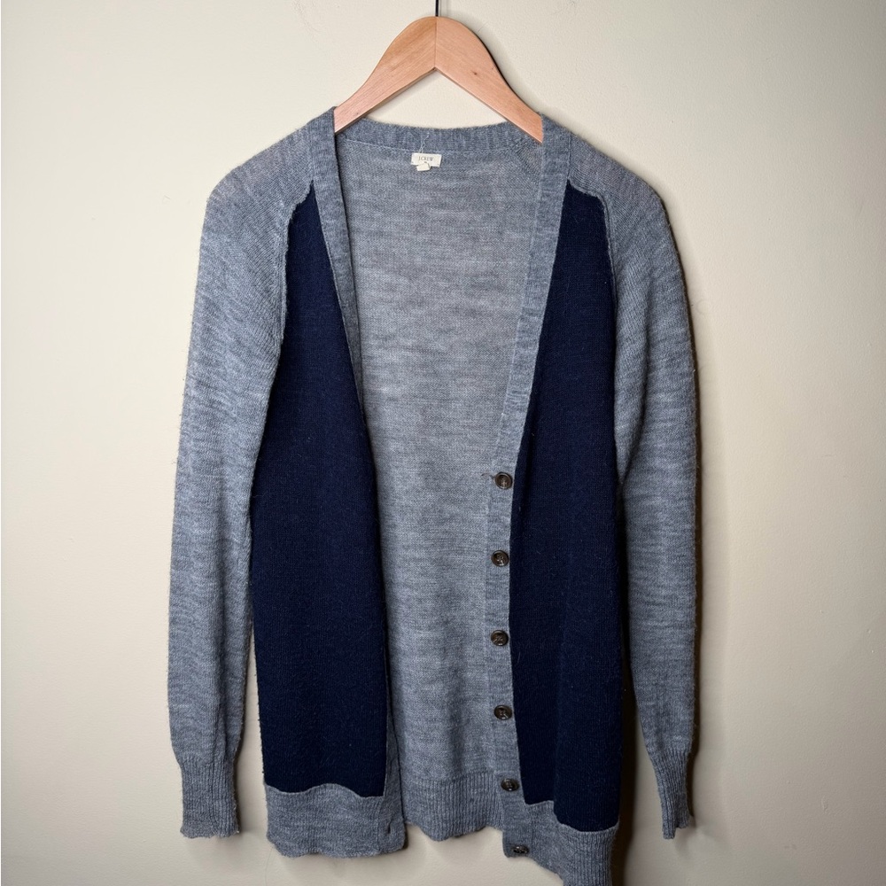 Vintage J.Crew Women’s Alpaca Wool Blend Cardigan Gray Blue Color Block Size Sm